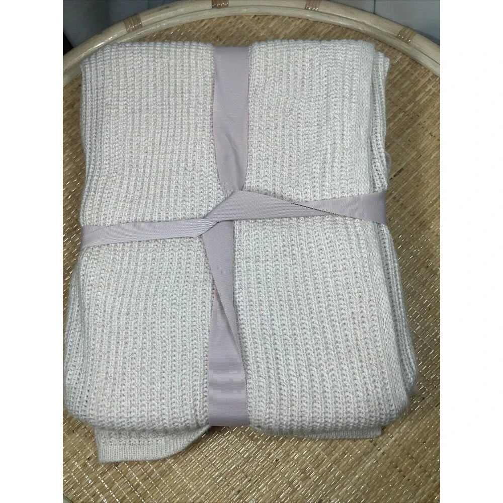 Rachel Parcell Pink With Matallic Thread Ribbed Throw Blanket New